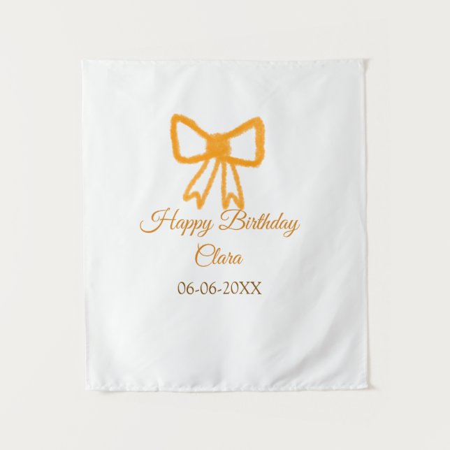 Yellow orange bow watercolor retro Happy Geburtsta Wandteppich (Vorderseite)