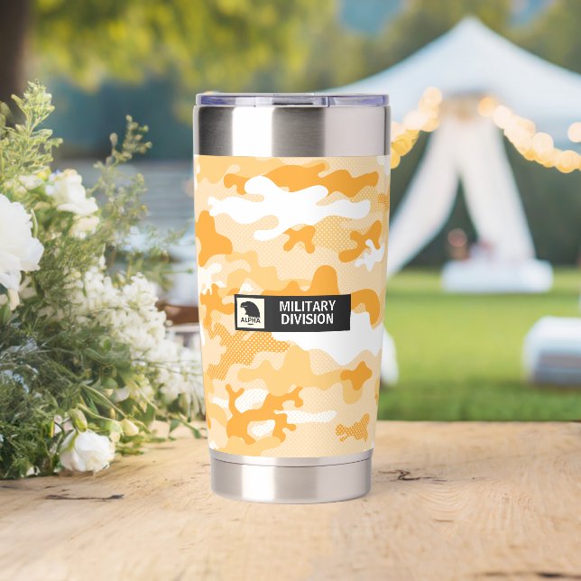 Yellow Orange Camouflage Pattern Thermobecher (Hochzeit (gedreht))