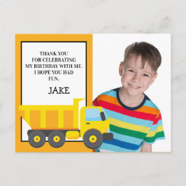 Yellow Orange Dump Truck Birthday Foto Vielen Dank Postkarte