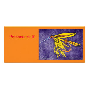"Yellow & Orange Fliegenfliegenfliegenfischen Kuns Werbekarte