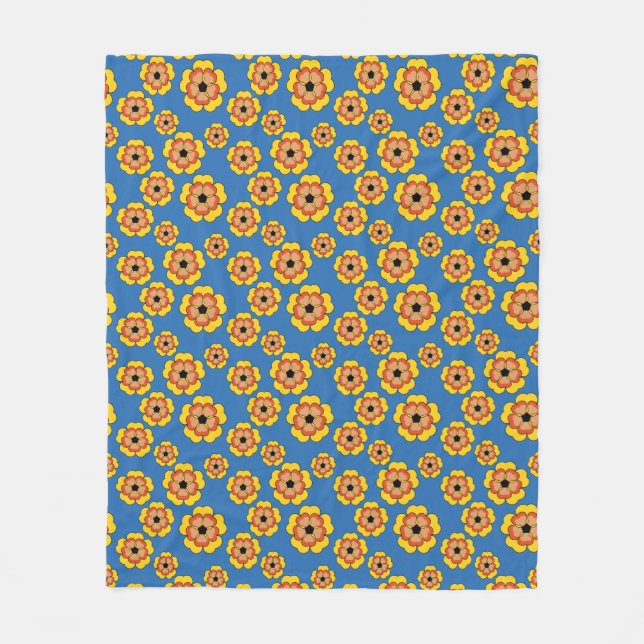 Yellow Orange Flowers Pattern Fleecedecke (Vorderseite)