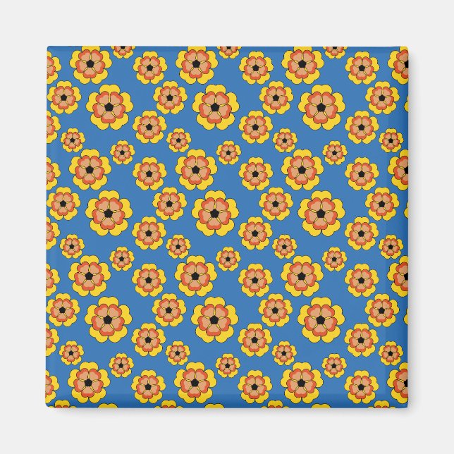 Yellow Orange Flowers Pattern Magnet (Vorne)
