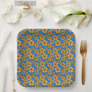 Yellow Orange Flowers Pattern Pappteller