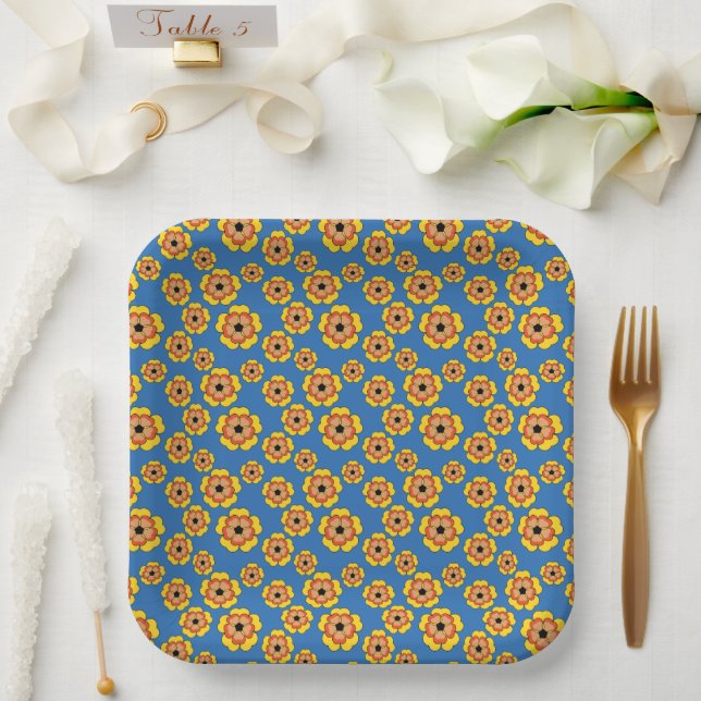 Yellow Orange Flowers Pattern Pappteller (Hochzeit)