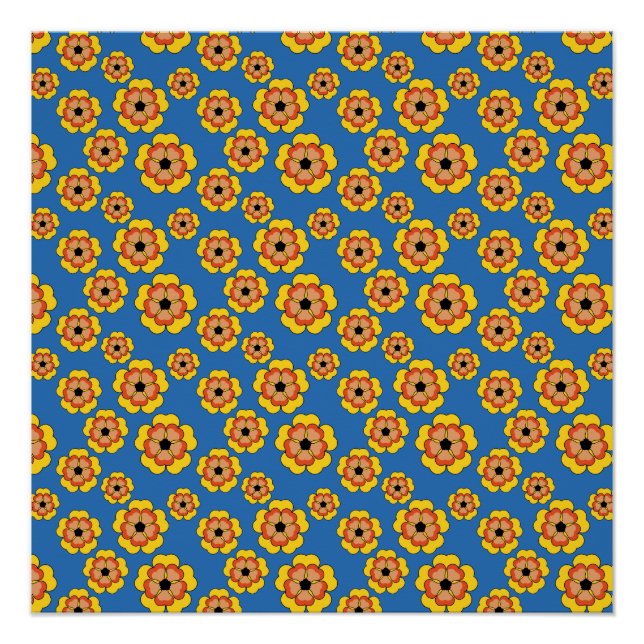 Yellow Orange Flowers Pattern Poster (Vorderseite)