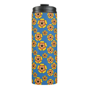 Yellow Orange Flowers Pattern Thermosbecher