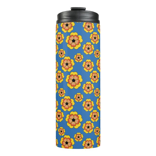 Yellow Orange Flowers Pattern Thermosbecher (Vorderseite)