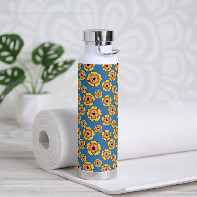 Yellow Orange Flowers Pattern Trinkflasche (Yoga)