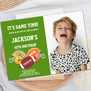 Yellow Orange Football Birthday Invitations Foto Einladung