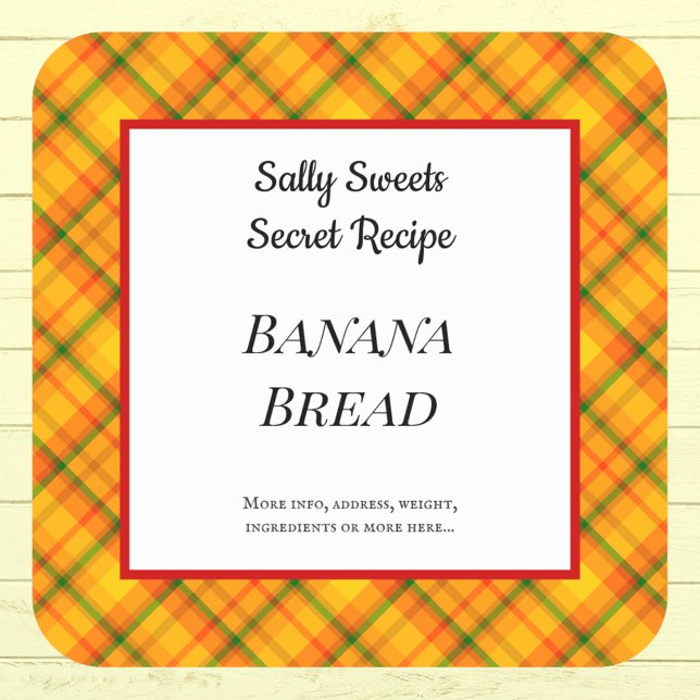 Yellow Orange Gingham Kariert Custom Baking Sticke Quadratischer Aufkleber (Von Creator hochgeladen)