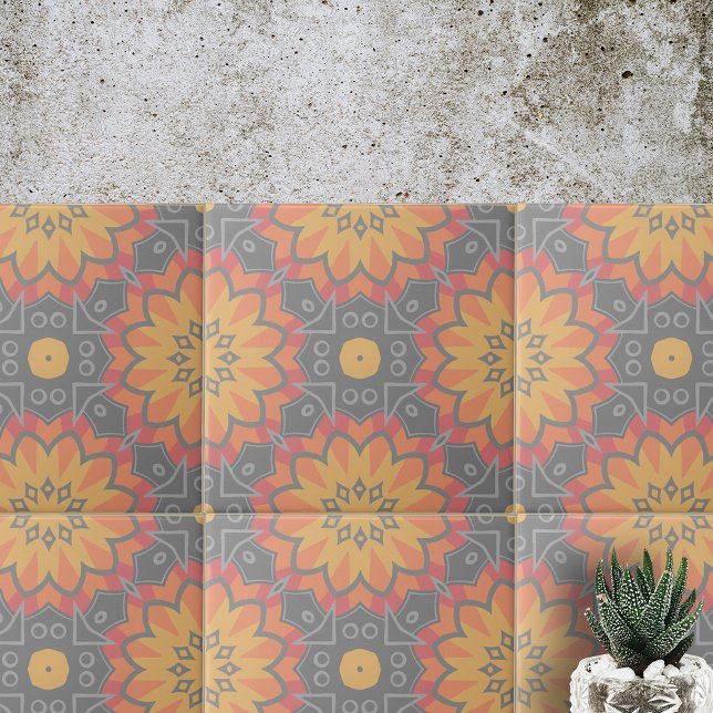 Yellow Orange Grey Geometric Ethnic Mosaic Pattern Fliese (Von Creator hochgeladen)