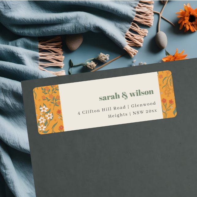 Yellow Orange Groovy Retro Arch Floral Address (Von Creator hochgeladen)