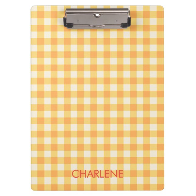 Yellow Orange Ish Preppy Gingham Kariert Klemmbrett (Vorderseite)