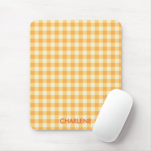 Yellow Orange Ish Preppy Gingham Kariert Mousepad (Mit Mouse)