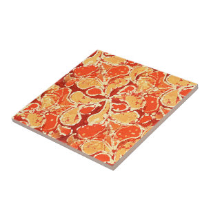 Yellow Orange Red Bali Batik Style Paisley Pattern Fliese