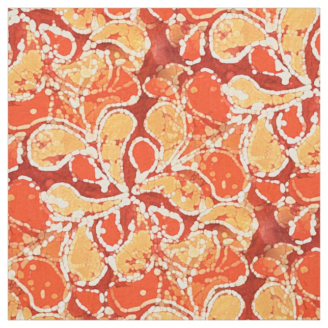 Yellow Orange Red Bali Batik Style Paisley Pattern Stoff (Muster)