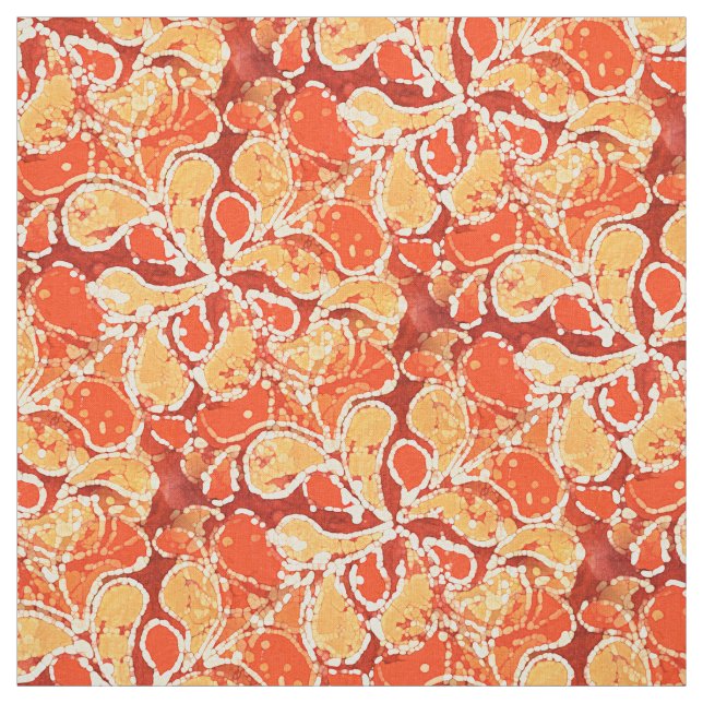 Yellow Orange Red Bali Batik Style Paisley Pattern Stoff (Muster)