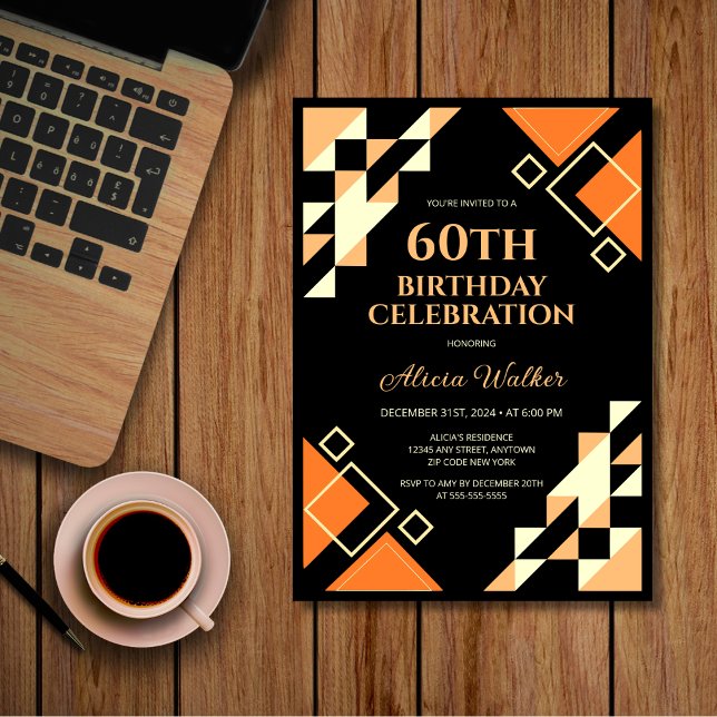 Yellow Orange Triangle Geometric Black Birthday Einladung (Von Creator hochgeladen)