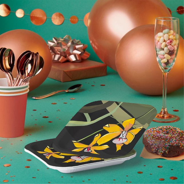 Yellow Orchid Blume Tropical Botanical Pappteller (Von Creator hochgeladen)