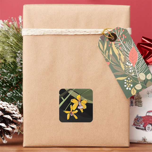 Yellow Orchid Blume Tropical Botanical Quadratischer Aufkleber (Von Creator hochgeladen)