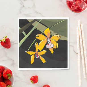 Yellow Orchid Blume Tropical Botanical Serviette