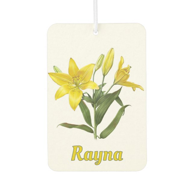 Yellow Oriental Lily Botanische Kunst Personalisie Autolufterfrischer (Vorderseite)