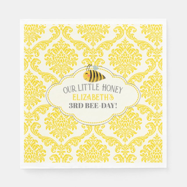 Yellow Our Little Honey Bee Birthday Paper Napkins Serviette (Vorderseite)