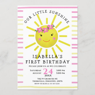 Yellow Our Little Sunshine First Birthday Party Einladung