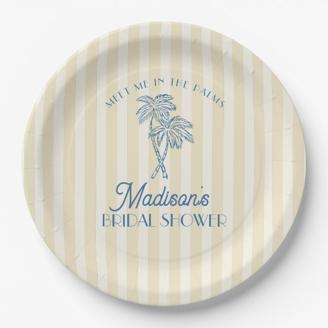 Yellow Palm Spring Pastell Beach Brautparty Pappteller (Vorderseite)