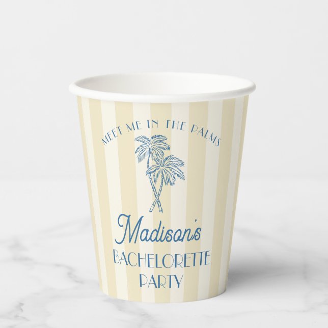 Yellow Palm Spring Pastell Beach Junggeselinnen-Ab Pappbecher (Vorderseite)