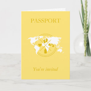 Yellow Passport Travel Boy Babydusche Weltkarte Einladung