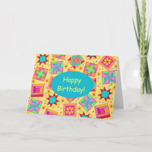 Yellow Patchwork Quilt Art Happy Birthday Karte