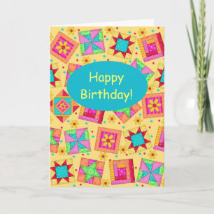 Yellow Patchwork Quilt Block Kunst zum Geburtstag Karte
