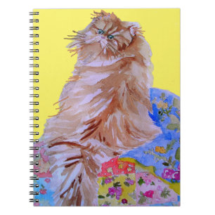 Yellow Patchwork Quilt Fluffy Cat Katzen Notebook Notizblock