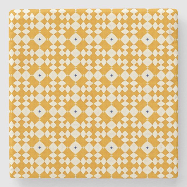 Yellow Pattern Azulejos portugiesischer Untersetze Steinuntersetzer (Vorderseite)