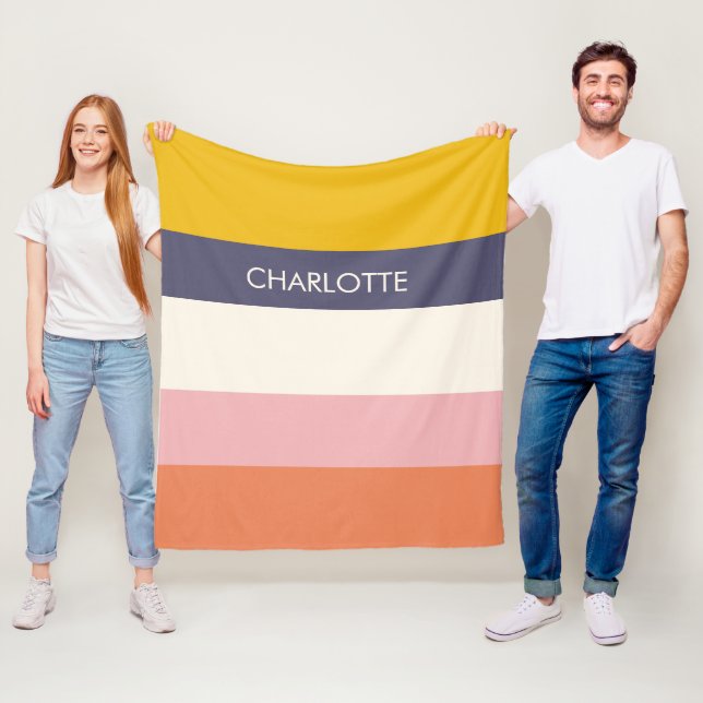 Yellow Peach Modern Color Blocks Stripes Custom  Fleecedecke (Beispiel)