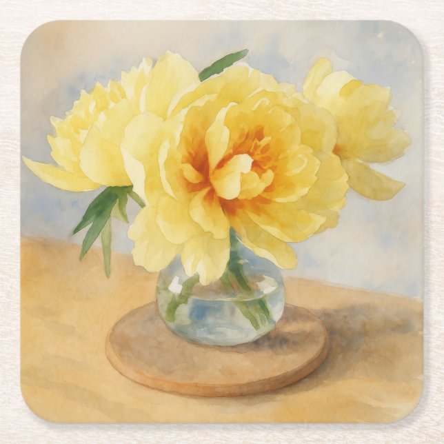 Yellow Peonies - Coasters Rechteckiger Pappuntersetzer (Vorderseite)
