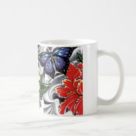 Yellow Peony and Butterfly Tattoo Design Tasse