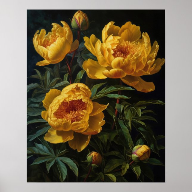 Yellow Peony Blume Art Print Poster (Vorne)