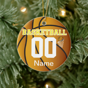 Yellow Personalize Basketball Number Ornament