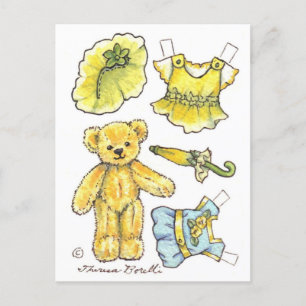 Yellow Petunia Teddy Bear Paper Doll niedliche Pos Postkarte