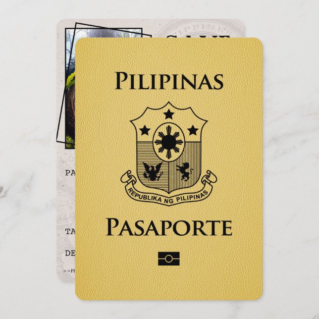 Yellow Philippines Passport Save the Date (Vorne/Hinten)