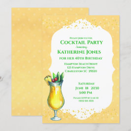 Yellow Pina Colada Geburtstags Cocktail Party Einladung