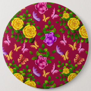 Yellow, Pink and Purple Rose Flower Button