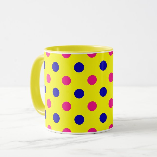 Yellow Pink Blue Polka Dot Pattern Tasse (Vorderseite Links)