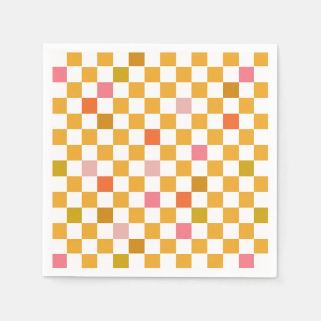 Yellow Pink Checkerboard Muster Geburtstag Serviette (Vorderseite)