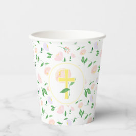 Yellow Pink Floral Cross Pappbecher