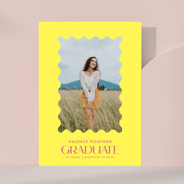 Yellow Pink Foto School 25 Graduate Wavy Frame Ankündigung (Von Creator hochgeladen)
