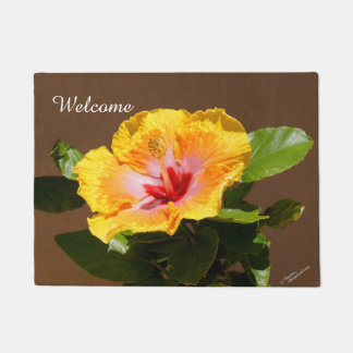 Yellow Pink Hibiskus Blume Willkommen Türmatte