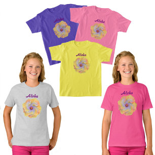 Yellow Pink Lilac Hibiskus Hawaiian Aloha T-Shirt
